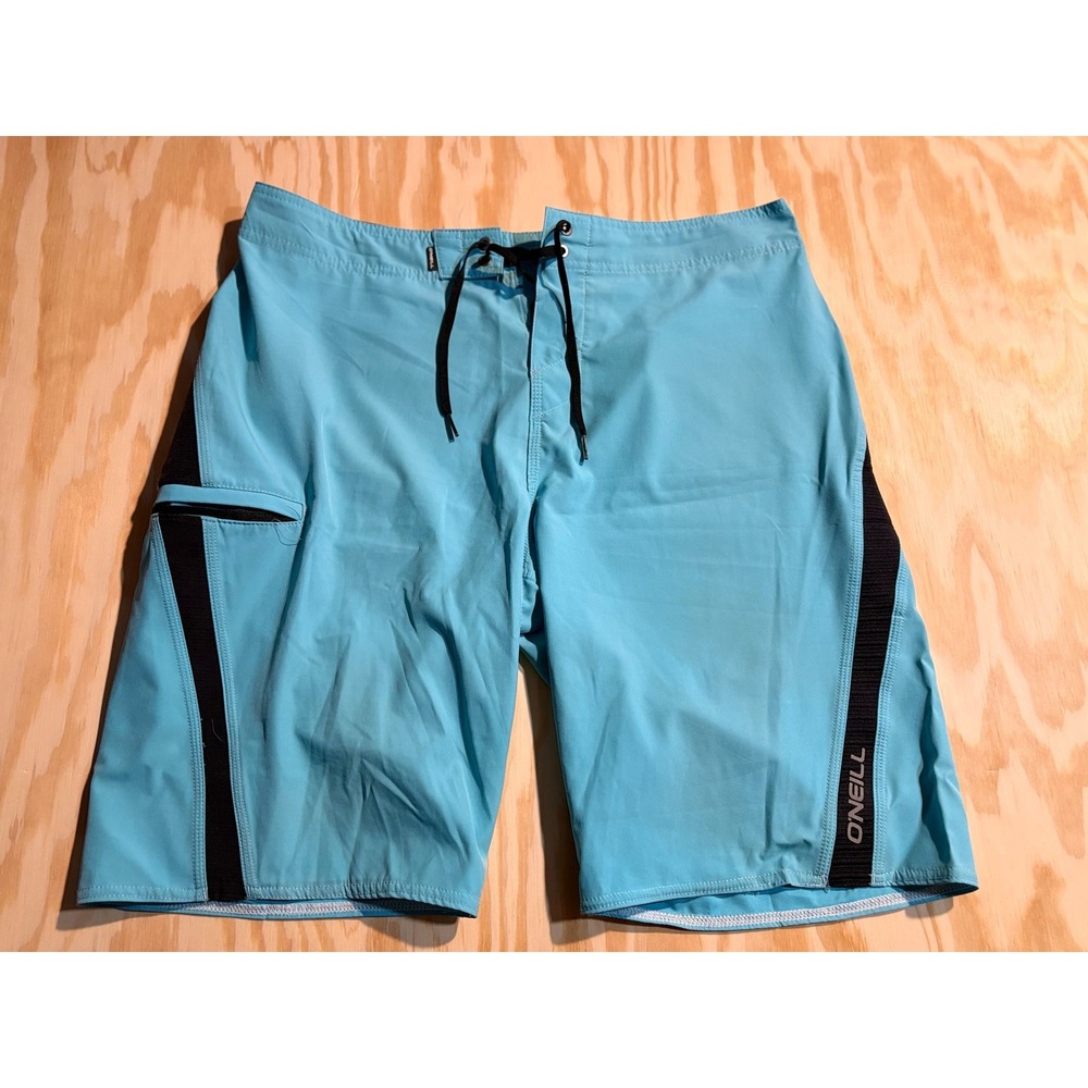 O'Neill Superfreak TB3X Board Shorts Mens 33 Turquoise Blue Black Swim Trunks